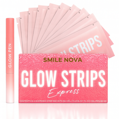 Glow Strips - 10 Express Teeth Whitening Strips & Pen | 8% Professional Whitening Formula